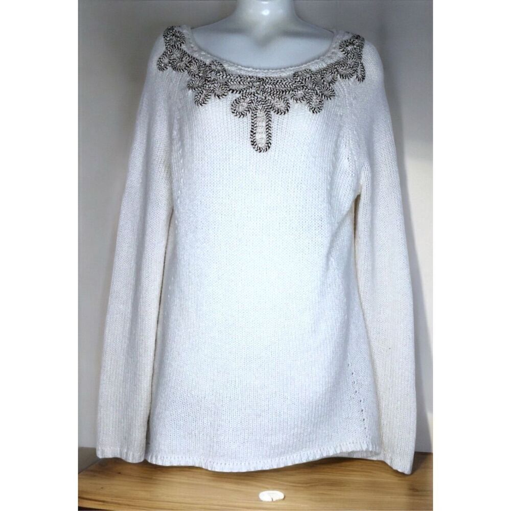 Anthropologie Angel of the North‎ Ivory Sweater Womens Size Small Knit Pullover